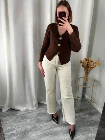 Gilet café à boutons soleil dorés