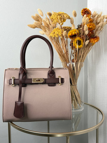 Sac à main beige détails marron